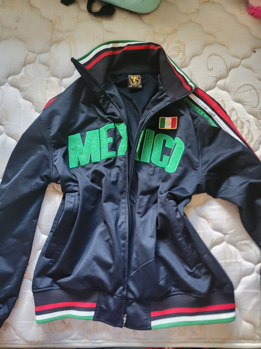 Black Mexico Varsity-Style Jacket with Green Lettering